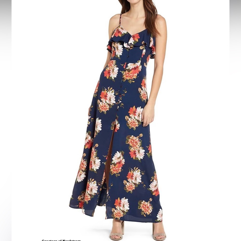 Floral Ruffle Strap Maxi Dress